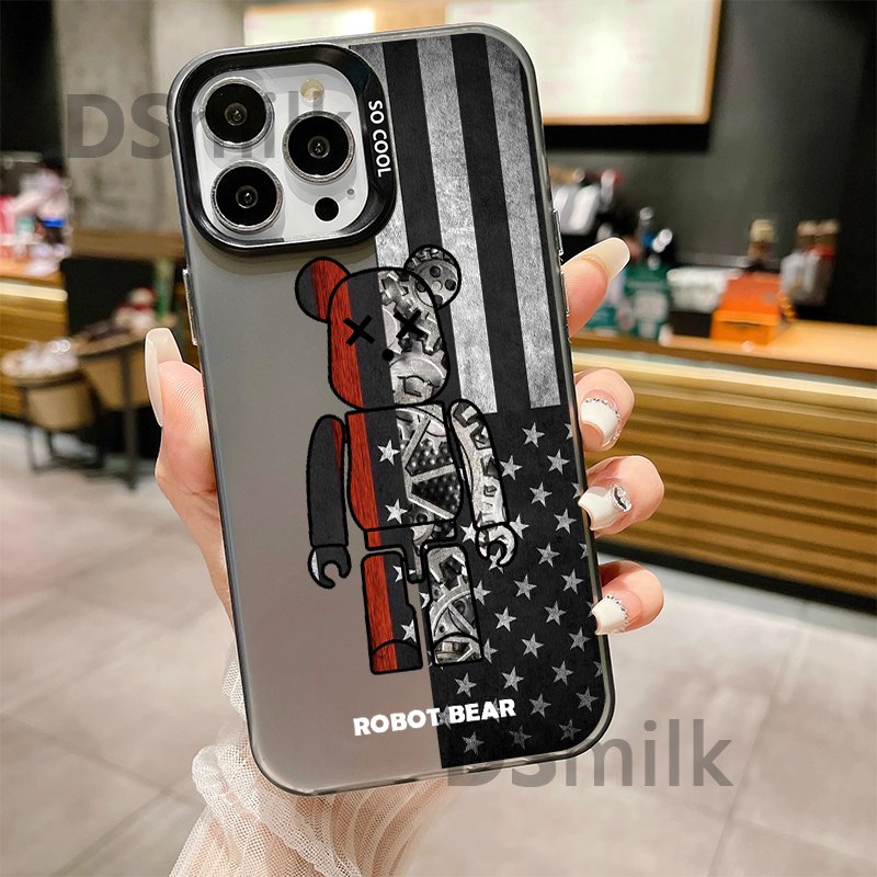 ROBOT BEAR Phone Case for iPhone 15 14 13 Pro 12 11 Pro Xs X XR Max 8 7 SE Aurora Hard TPU Cases Back Cover