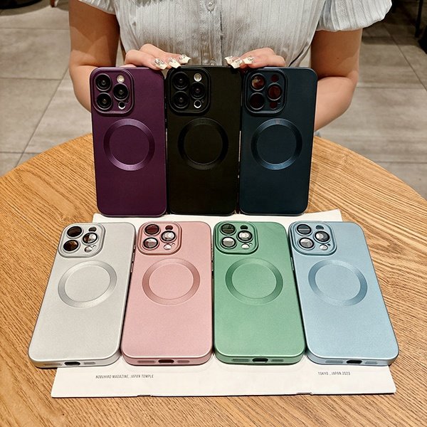 Magnetic case for iphone 16 promax with lens film for iPhone 15 metal paint TPU anti drop 13 protective cover mobile phone cases