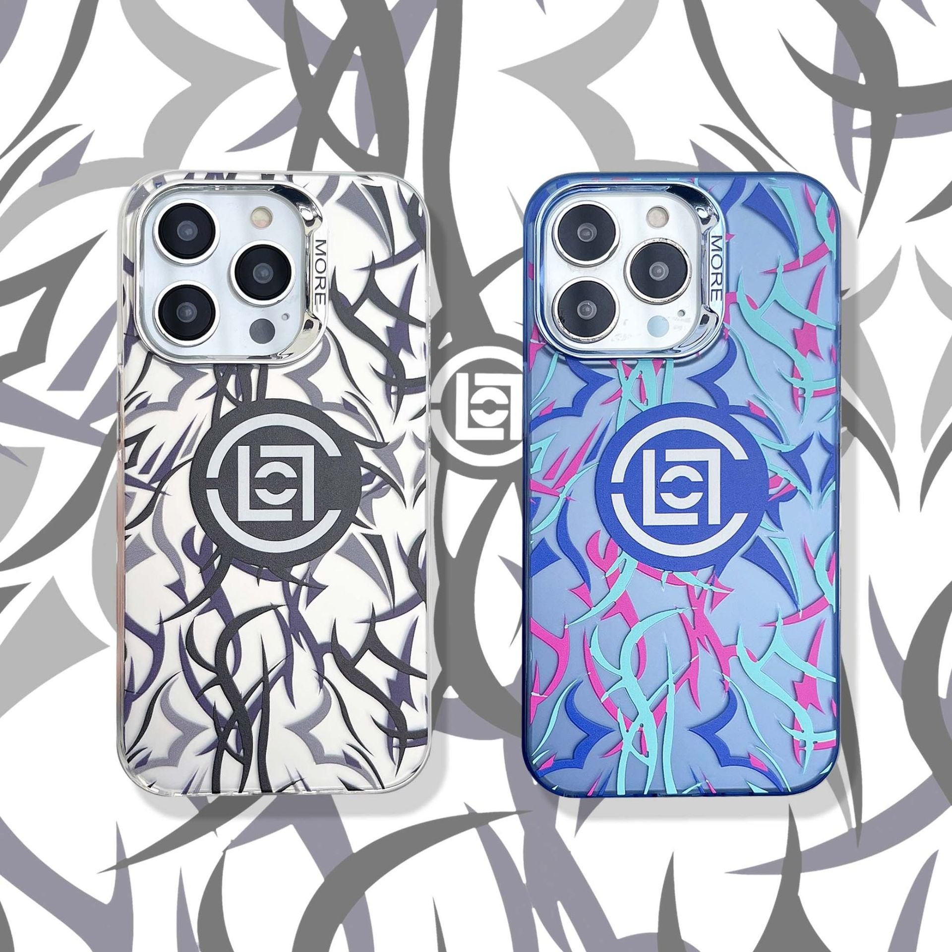 Creative design trendy brand thorn electroplated phone case for iPhone 12 13 14 15promax color silver graffiti phone accessories