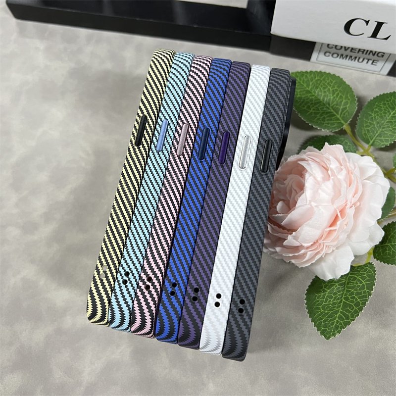 Luxury Metal Camera Frame Heat Pressing Carbon Fiber Stripes Magnetic Shockproof Phone Case For iPhone 14 16 Pro 12 13 15 ProMax