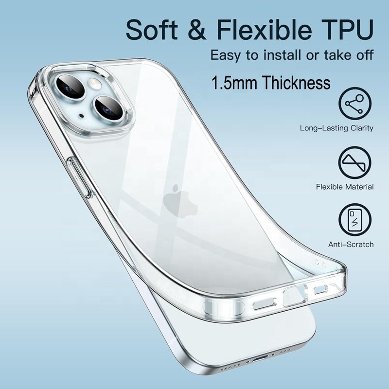 Big Camera Holes Shockproof 1.5mm High Clear TPU Mobile Phone Case For iPhone 15 14 13 12 11 Pro Max X XS XR 8 7 6