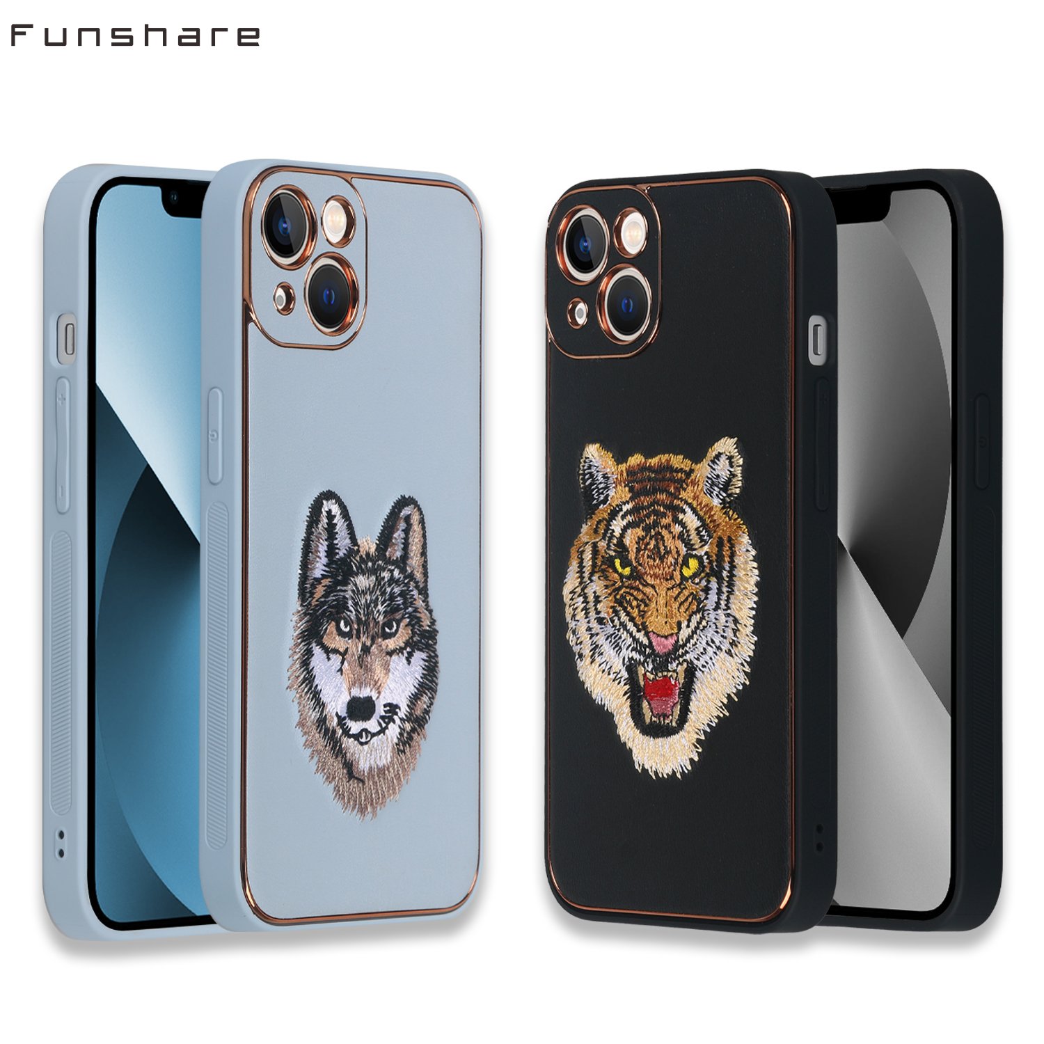 Customized embroidery desgin electroplated high quality leather mobile phone case for iPhone 13 iPhone 14 Plus iPhone 14 Pro