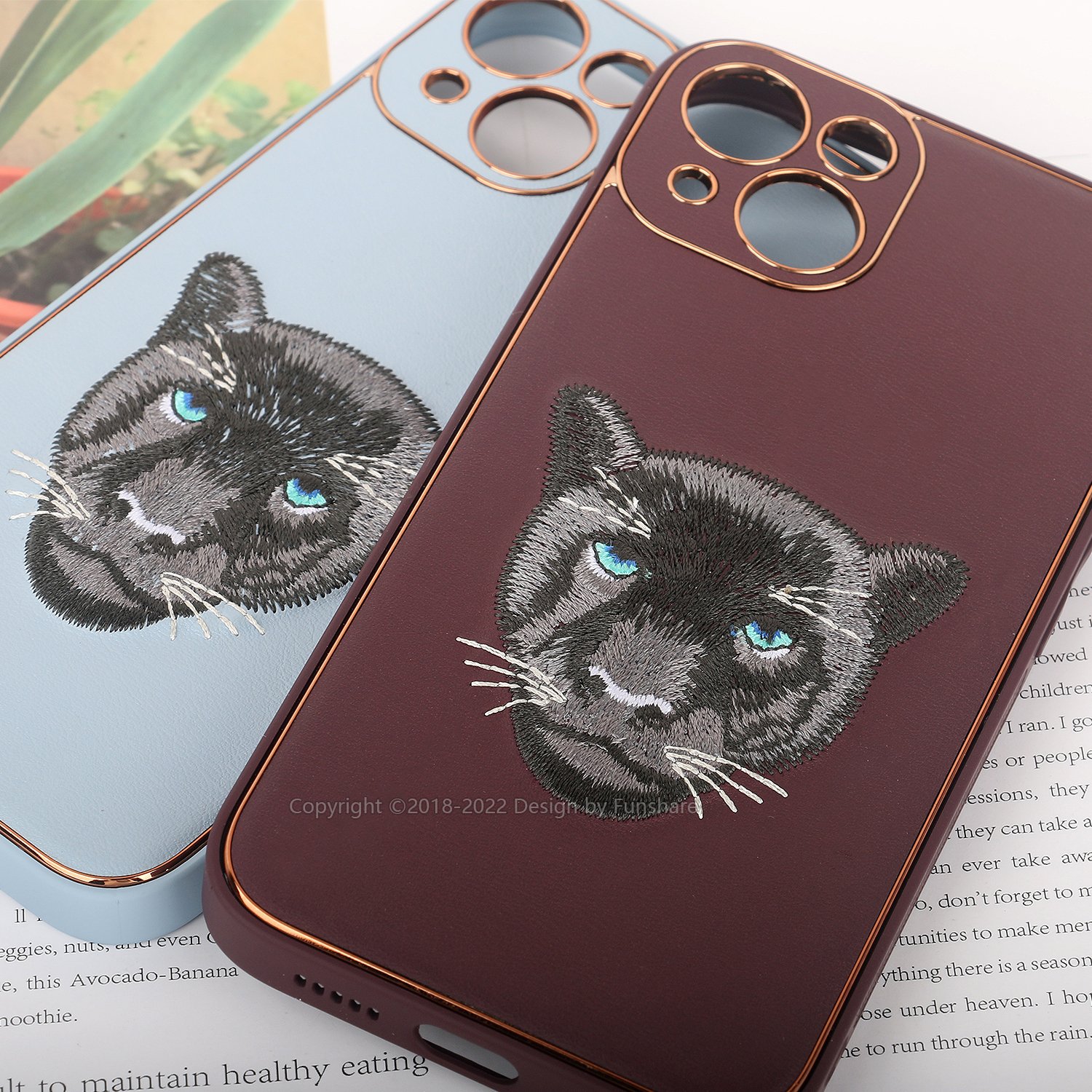 Customized embroidery desgin electroplated high quality leather mobile phone case for iPhone 13 iPhone 14 Plus iPhone 14 Pro