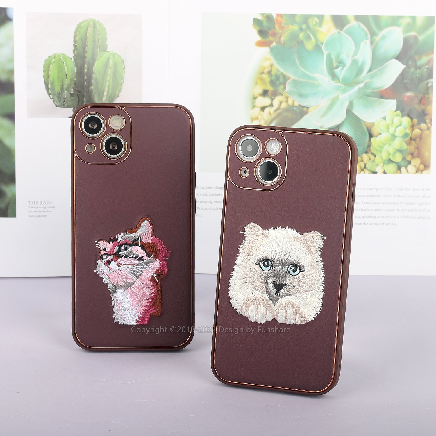 Customized embroidery desgin electroplated high quality leather mobile phone case for iPhone 13 iPhone 14 Plus iPhone 14 Pro