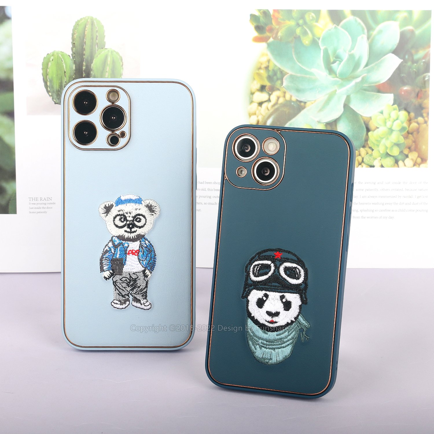 Customized embroidery desgin electroplated high quality leather mobile phone case for iPhone 13 iPhone 14 Plus iPhone 14 Pro