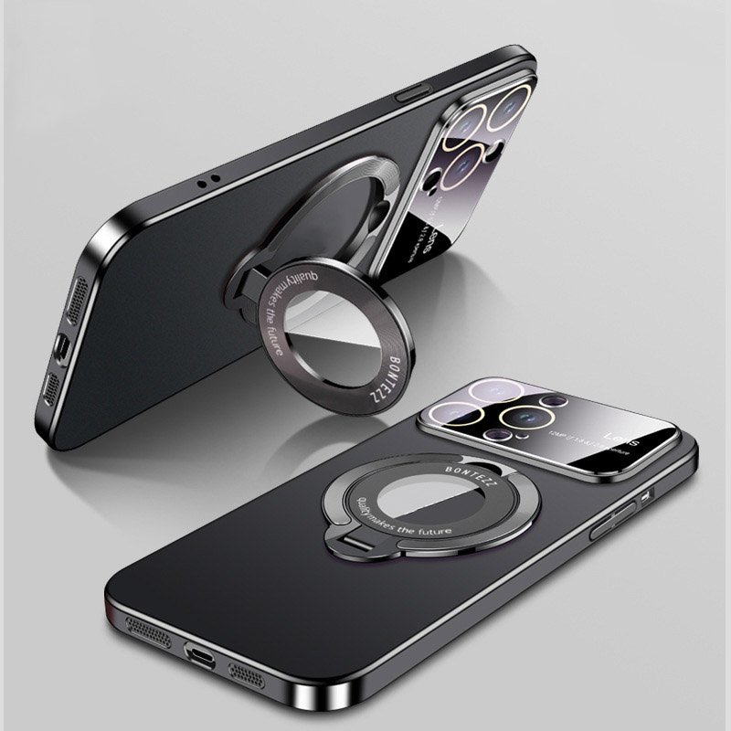 Luxury Magnetic Stand Mobile Phone Case For iPhone 11 12 13 14 15 Plus Pro Max With Bracket Lens Protection Matte PC Cover