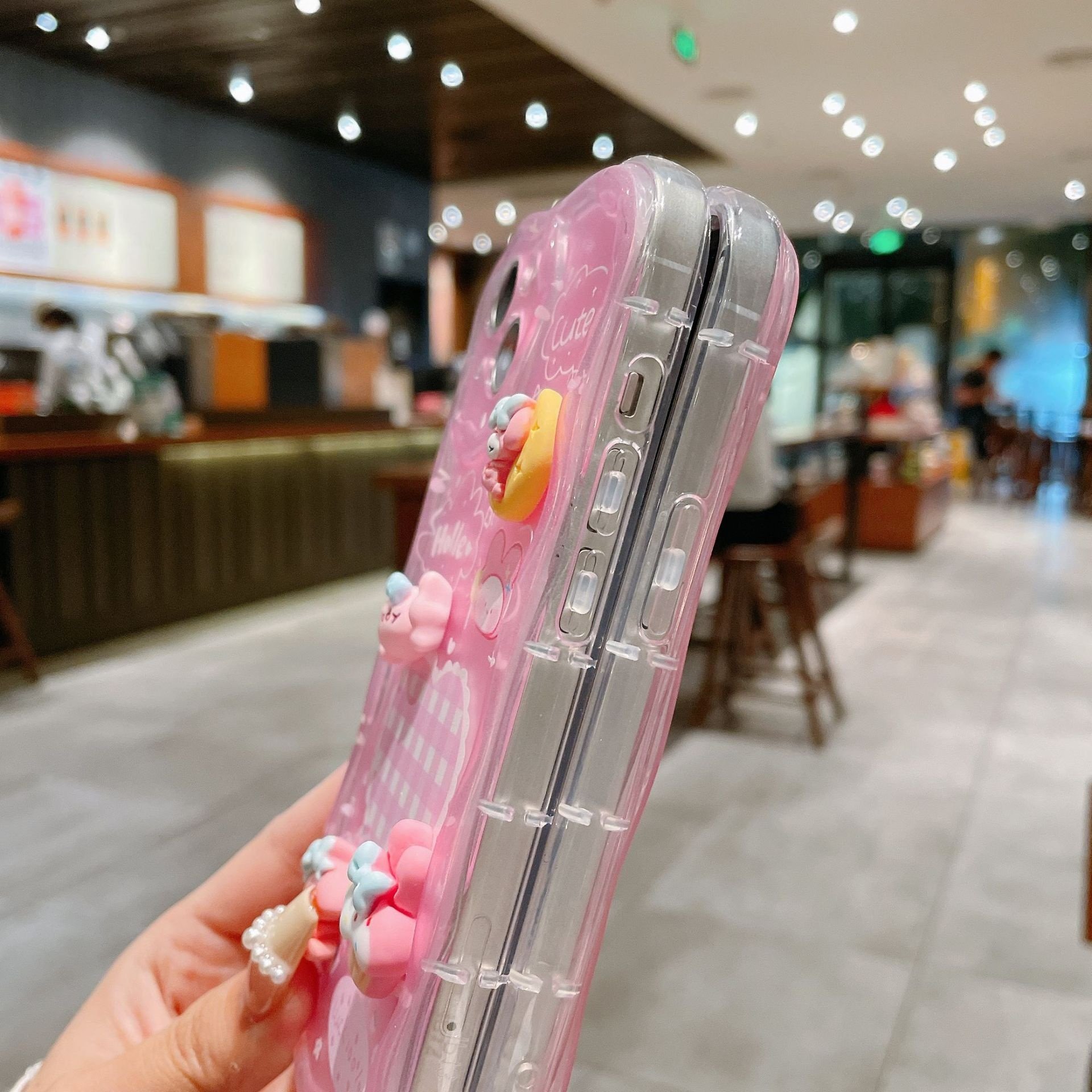 For iPhone 15 13 14 12 Pro max Pink Hello Cute KT Cat Kitty Pendant Mobile Phone Case 3D Wave Cartoon Melody Protective Cover