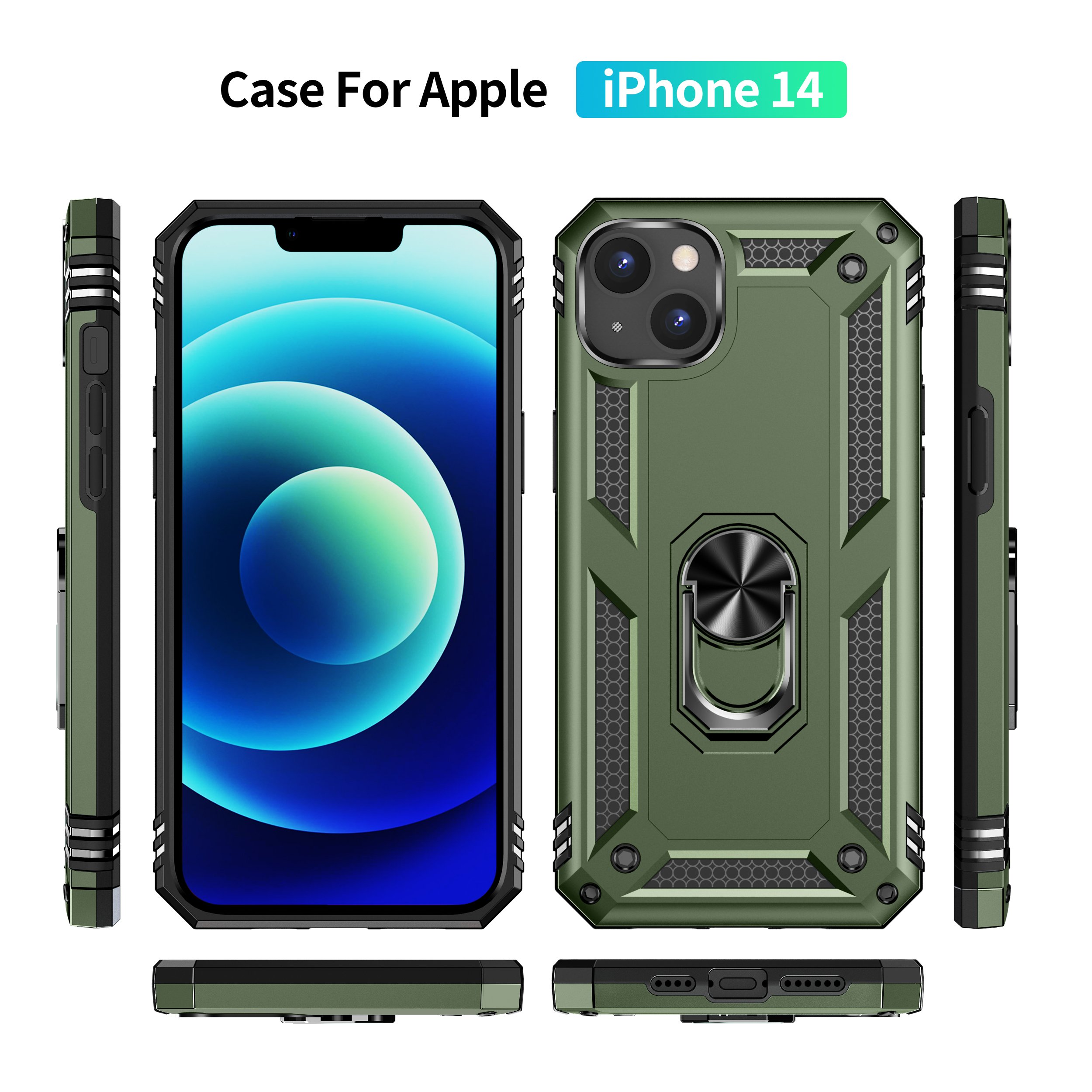 Hotsale Mobile Phone Accessories Back Cover with Ring Holder Shockproof Armor Case for iPhone 14 Promax 14Plus 14Pro 14