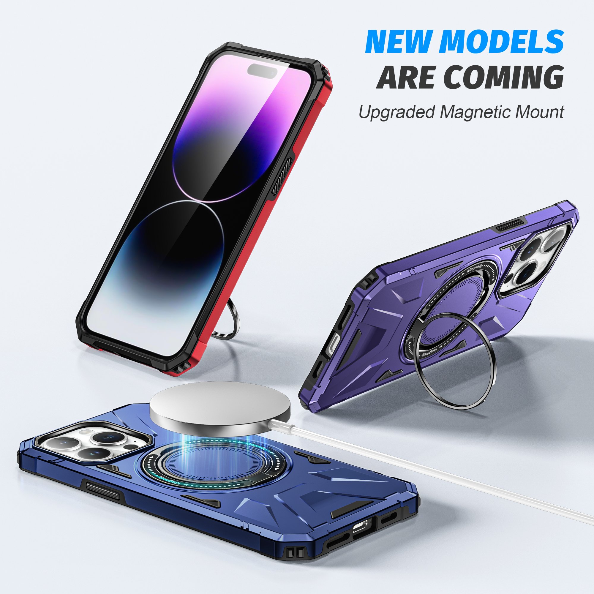 Saiboro Newest Kickstand Metal Ring Phone Case for iPhone 13 14 15 Pro Strong Adsorption Cell Phone Cover