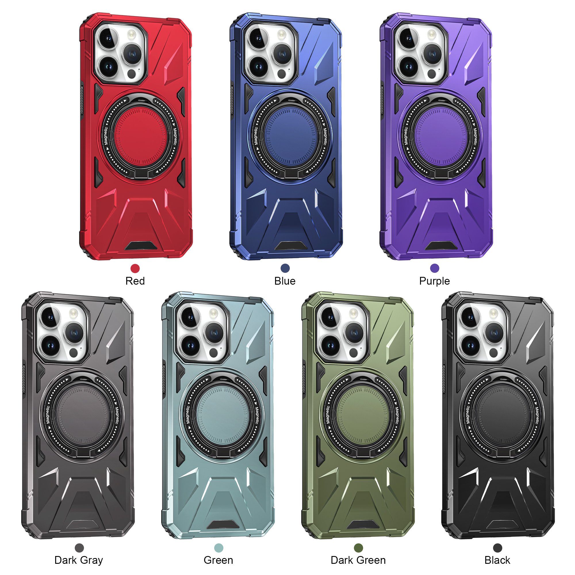 Saiboro Newest Kickstand Metal Ring Phone Case for iPhone 13 14 15 Pro Strong Adsorption Cell Phone Cover
