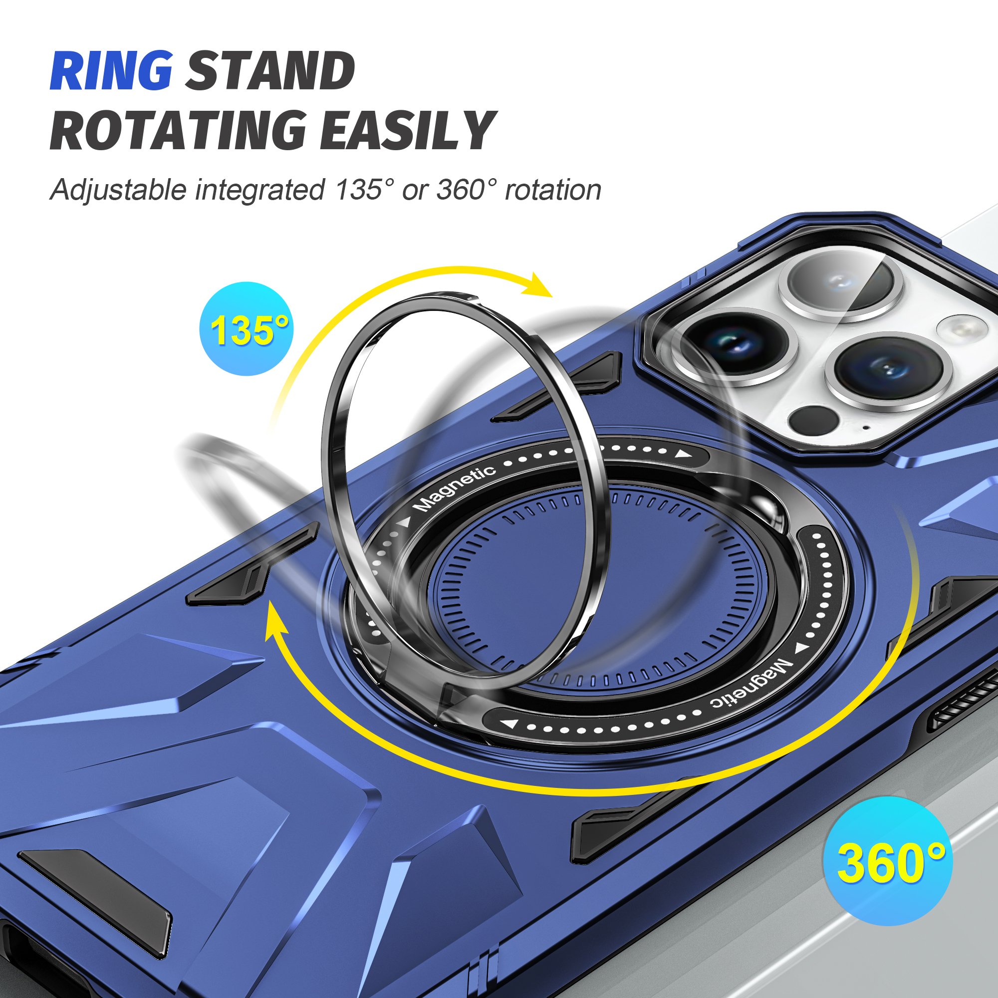 Saiboro Newest Kickstand Metal Ring Phone Case for iPhone 13 14 15 Pro Strong Adsorption Cell Phone Cover