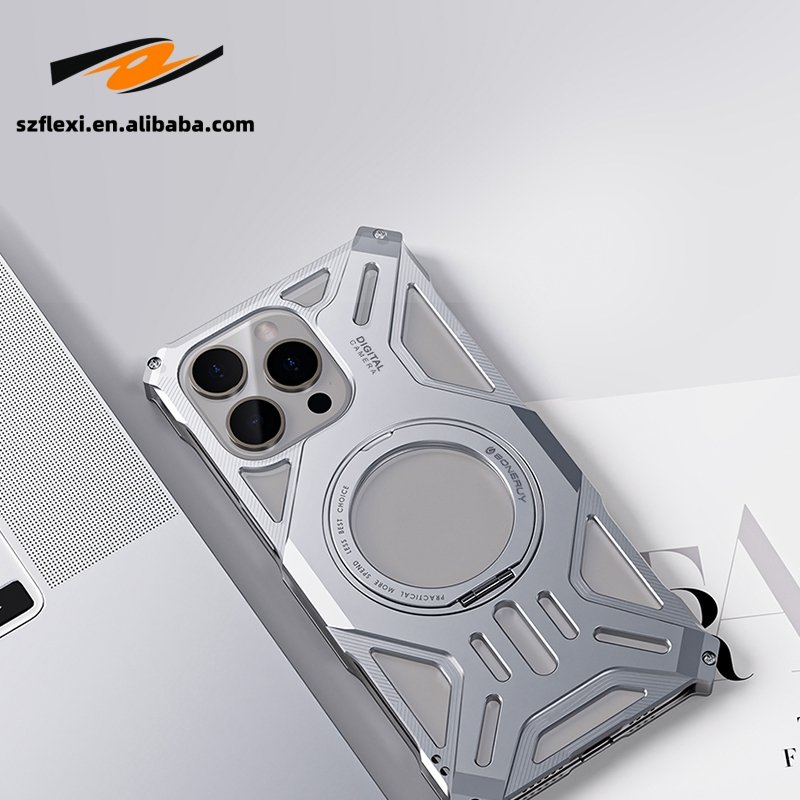 New Luxury Aluminum Alloy Magnetic Mobile Phone Case For Iphone 15 14 13 pro max Armored Hollow Anti Heat Phone Shell