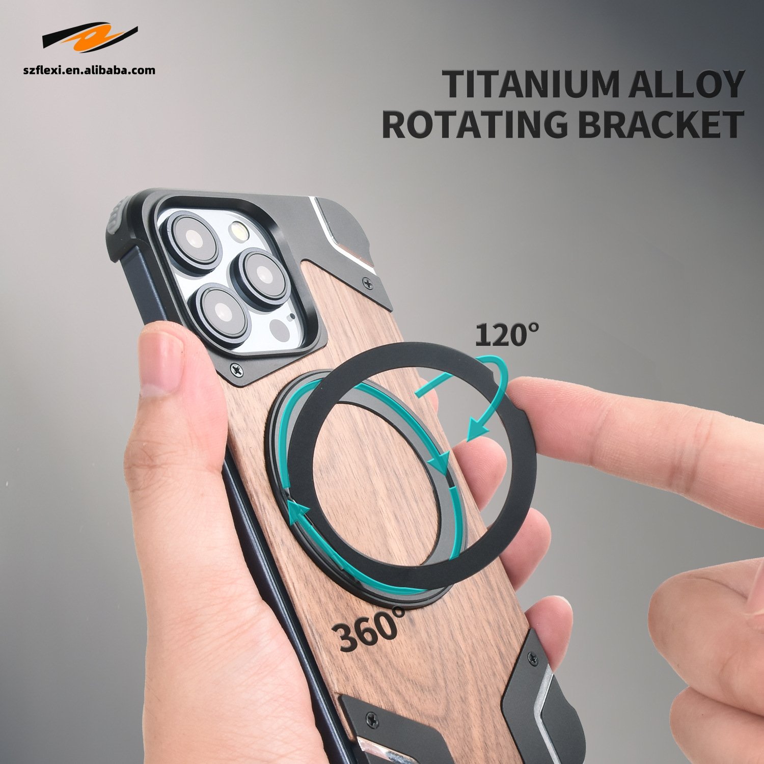 360°Rotating Ring Stand Magnetic Phone Holder Walnut Wood Metal For iPhone 16 Pro Max For Samsung S24 Case Protective cover
