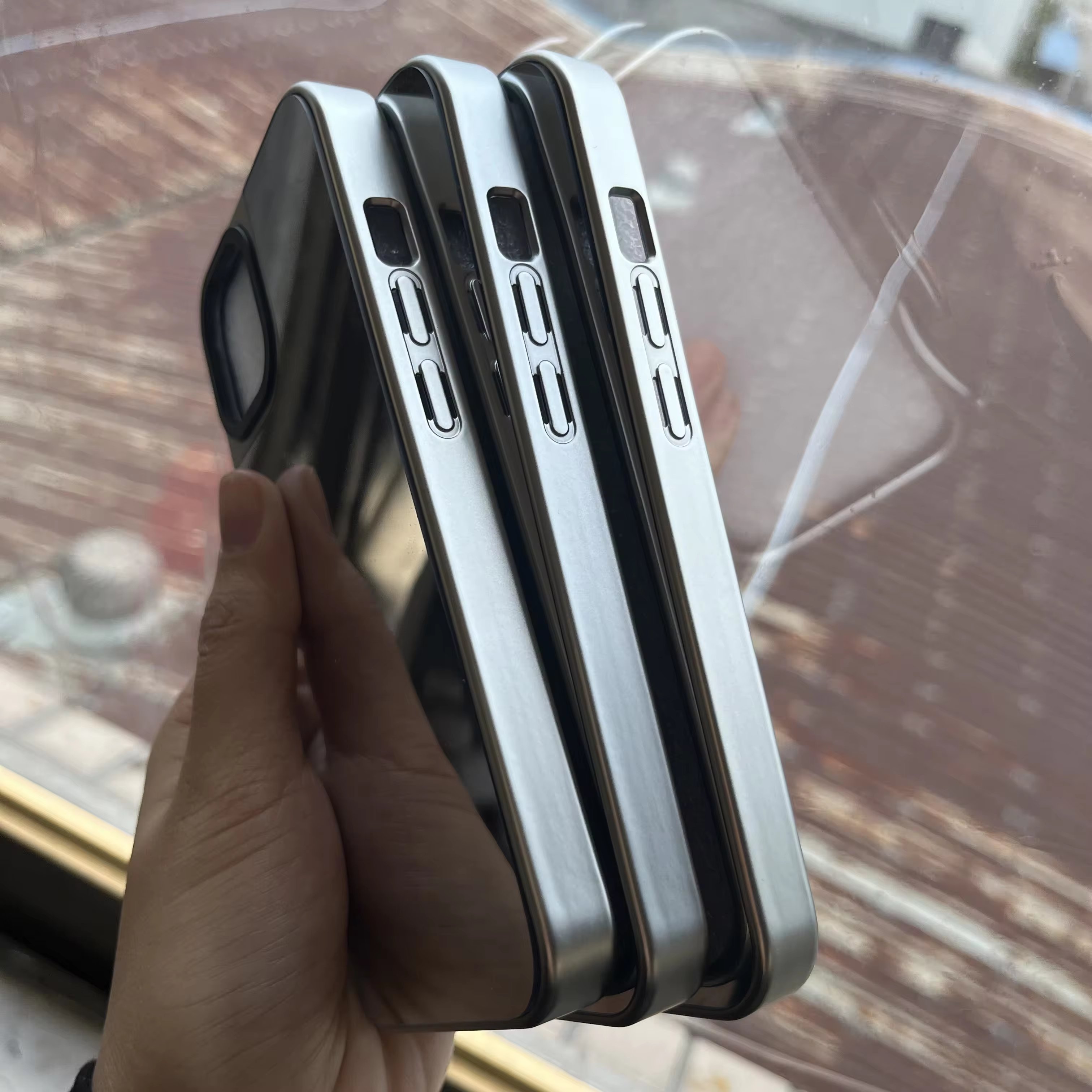 Popular plated silver fluted 2-in-1 case with silver mirror DIY print material mirror mobile phone cover for Iphone 14 15 promax