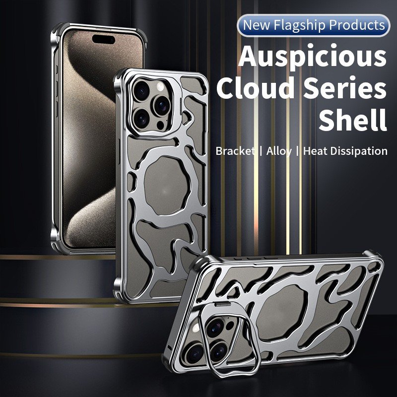 Titanium Metal Hollow Heat Dissipation Magnetic Phone Case For iPhone 13 14 15 Pro Max All Metal Lens Bracket Shockproof Cover