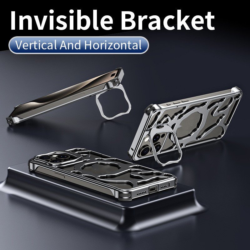 Titanium Metal Hollow Heat Dissipation Magnetic Phone Case For iPhone 13 14 15 Pro Max All Metal Lens Bracket Shockproof Cover