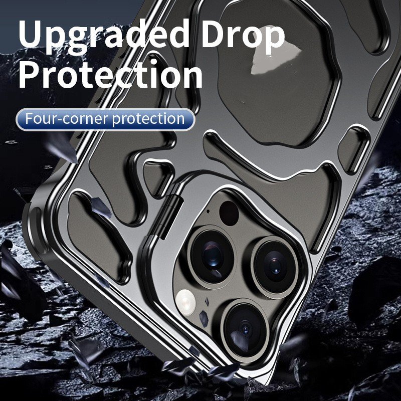 Titanium Metal Hollow Heat Dissipation Magnetic Phone Case For iPhone 13 14 15 Pro Max All Metal Lens Bracket Shockproof Cover