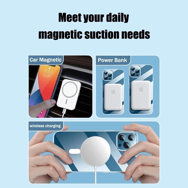 Luxury Wireless Magnetic Case For iPhone 11 12 13 14 15 16 Pro Max Clear Acrylic Silicone Cover for Samsung S23 S24 Plus Ultra