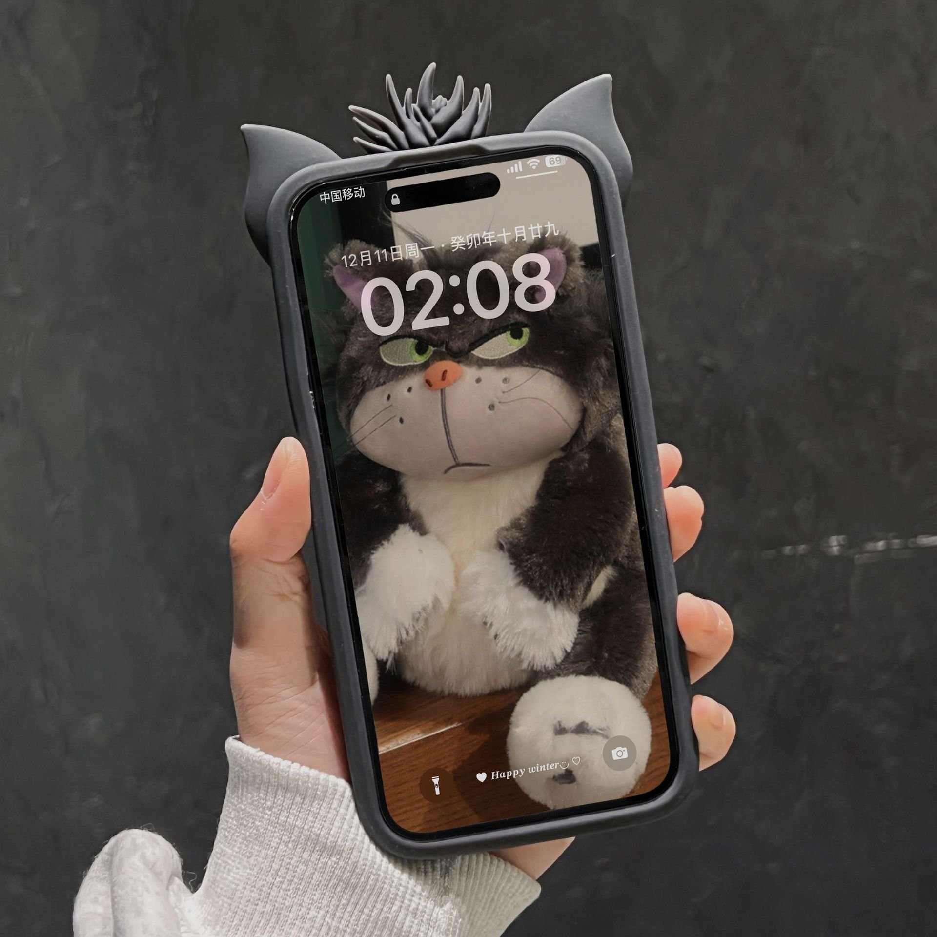 Bracket Lucifer Cat Silicone mobile Phone Case for iPhone 12 13 14 15 promax 11 cartoon Stereo Drop-resistant phone accessories