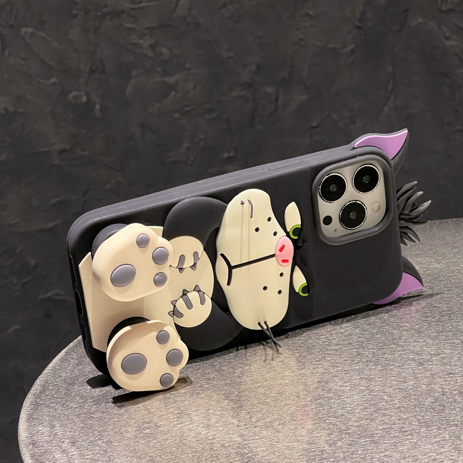 Bracket Lucifer Cat Silicone mobile Phone Case for iPhone 12 13 14 15 promax 11 cartoon Stereo Drop-resistant phone accessories