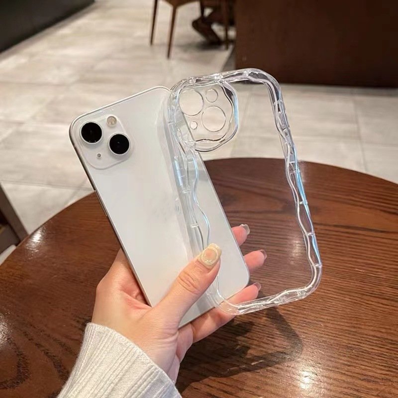Transparent Curly Wave Phone Case Shockproof Bumper Soft Clear Back Cover For Iphone 13Pro Max 14 15