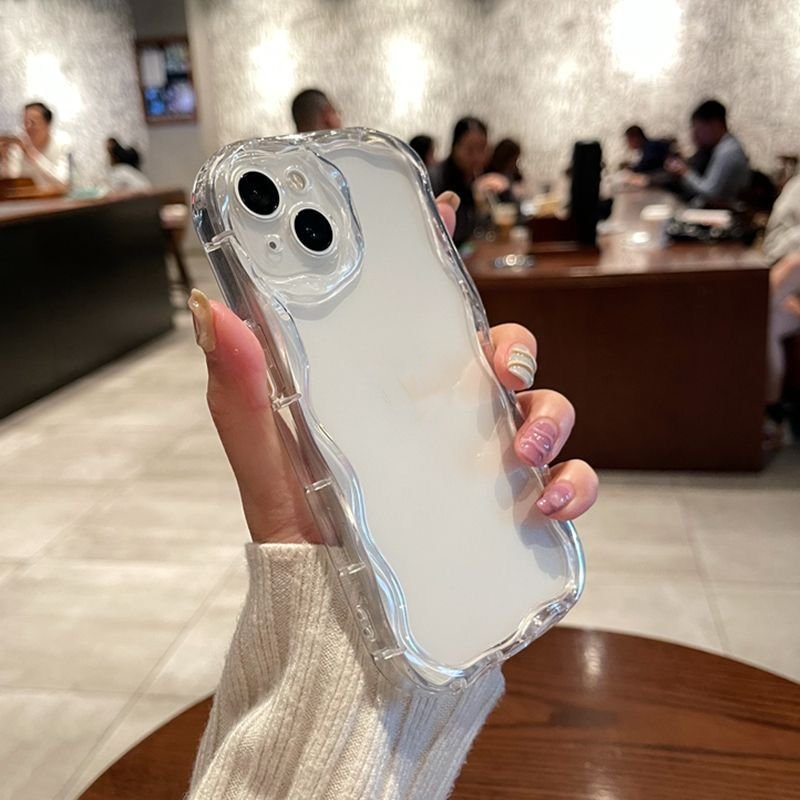 Transparent Curly Wave Phone Case Shockproof Bumper Soft Clear Back Cover For Iphone 13Pro Max 14 15