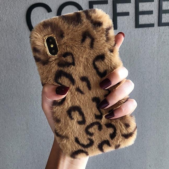 Mobile Phone Cases For iPhone 12 13 14 15 Promax Girl Autumn Winter Plush Warm Hands Personality Leopard Print Phone Accessories