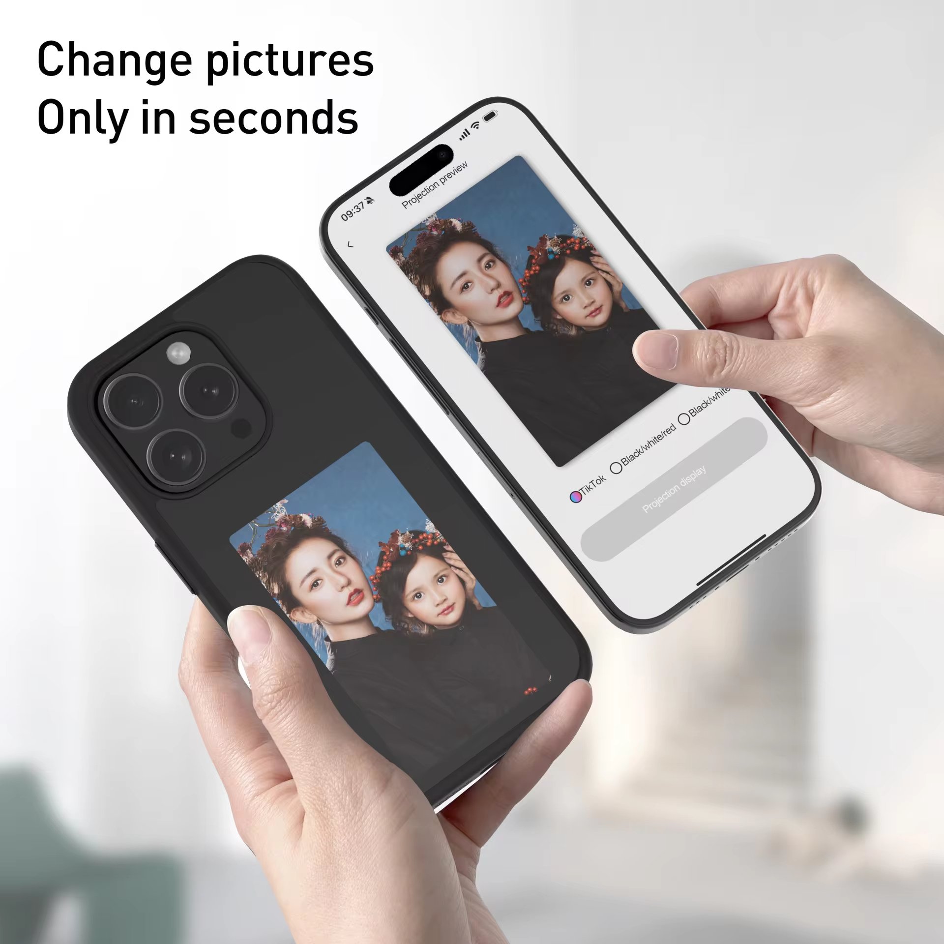 Trend 2024 New Shockproof Mobile Cover Wireless Transmission DIY E-Ink Screen NFC Smart Phone Case for Iphones 15 Pro Max Cases