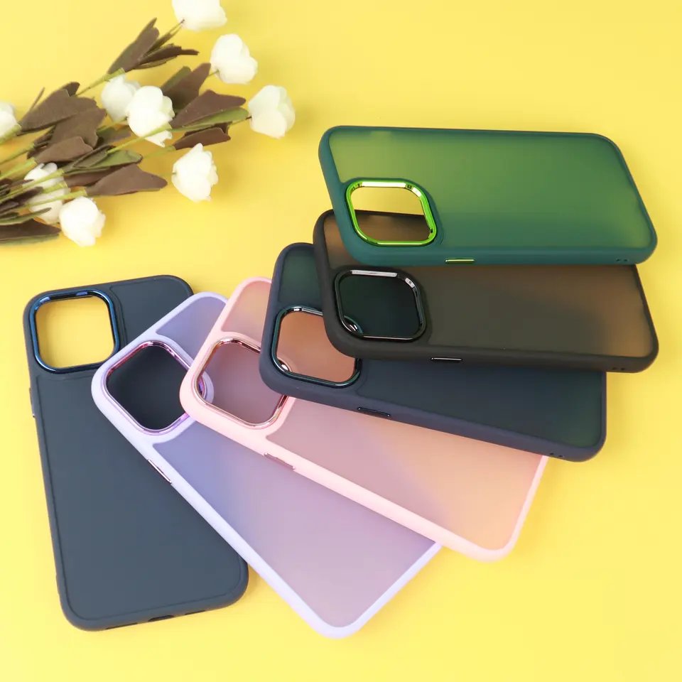 Translucent Smoked Hard PC Mobile Phone Back Cover Camera Plating Protection Matte Frosted Phone Case For iPhone 15 14 13 ProMax