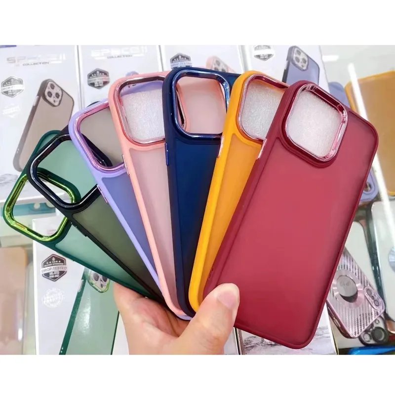Translucent Smoked Hard PC Mobile Phone Back Cover Camera Plating Protection Matte Frosted Phone Case For iPhone 15 14 13 ProMax