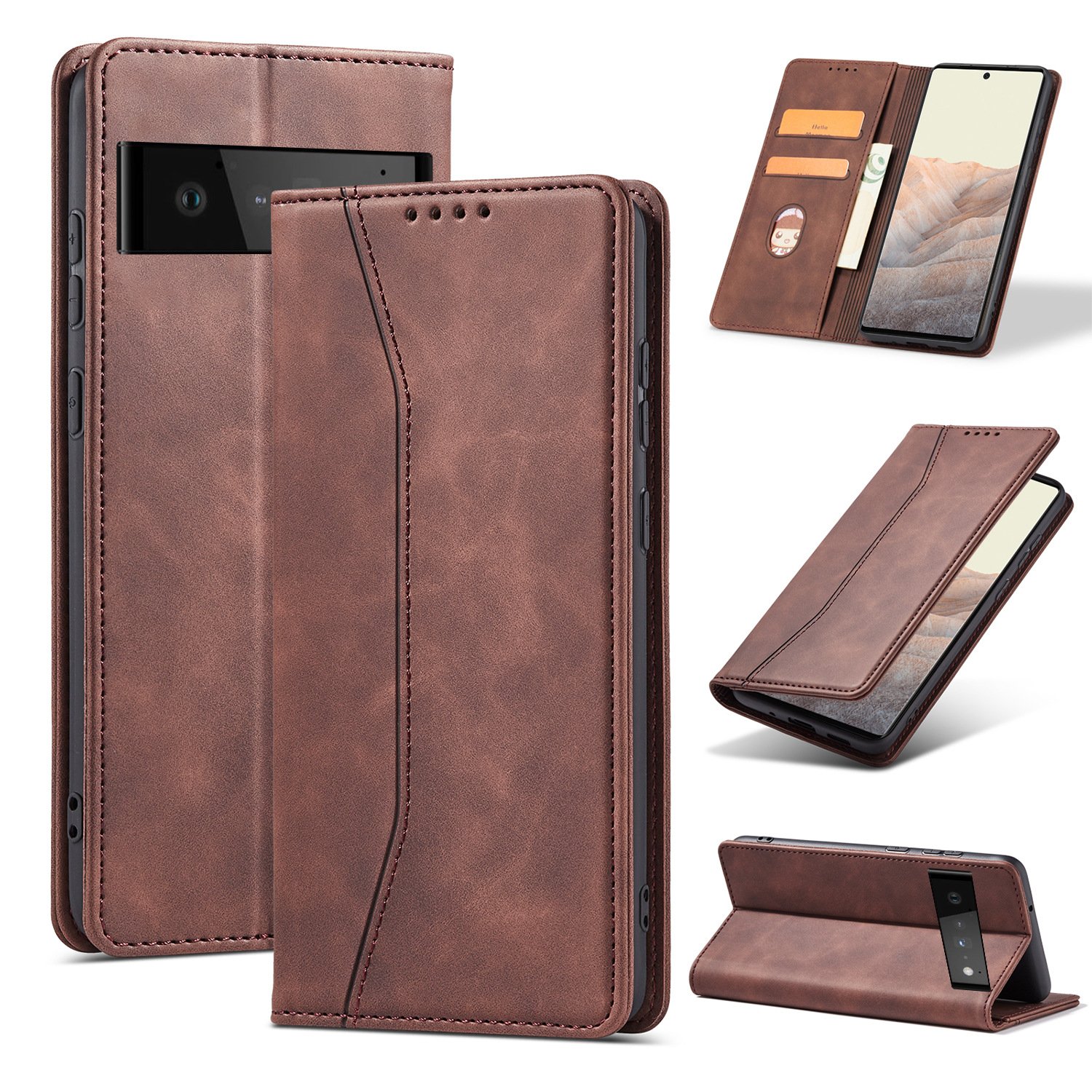 For Google Pixel 4/5/6/7/8 A Pro Shockproof Phone Case PU Leather Mobile Phone Case Cover for Google Pixel 9 Pro XL