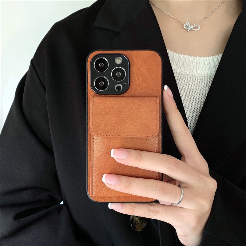retro texture pu case with leather card holder for iphone 15 14 13 12 11 x xr xsmax 8 7 plus