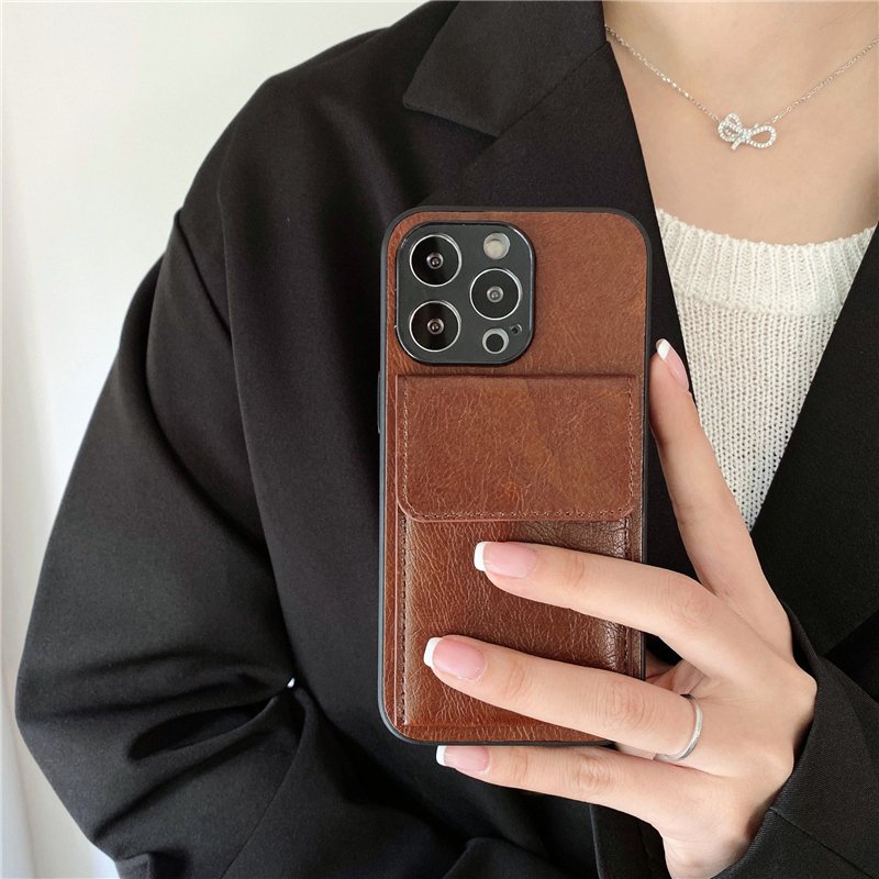 retro texture pu case with leather card holder for iphone 15 14 13 12 11 x xr xsmax 8 7 plus