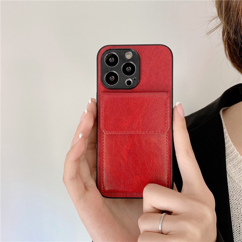 retro texture pu case with leather card holder for iphone 15 14 13 12 11 x xr xsmax 8 7 plus