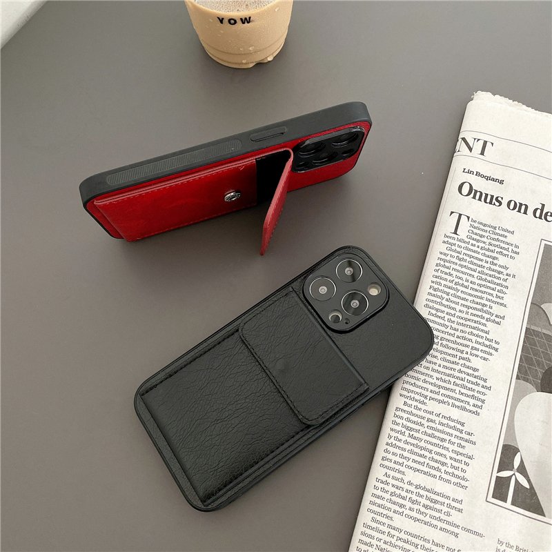retro texture pu case with leather card holder for iphone 15 14 13 12 11 x xr xsmax 8 7 plus