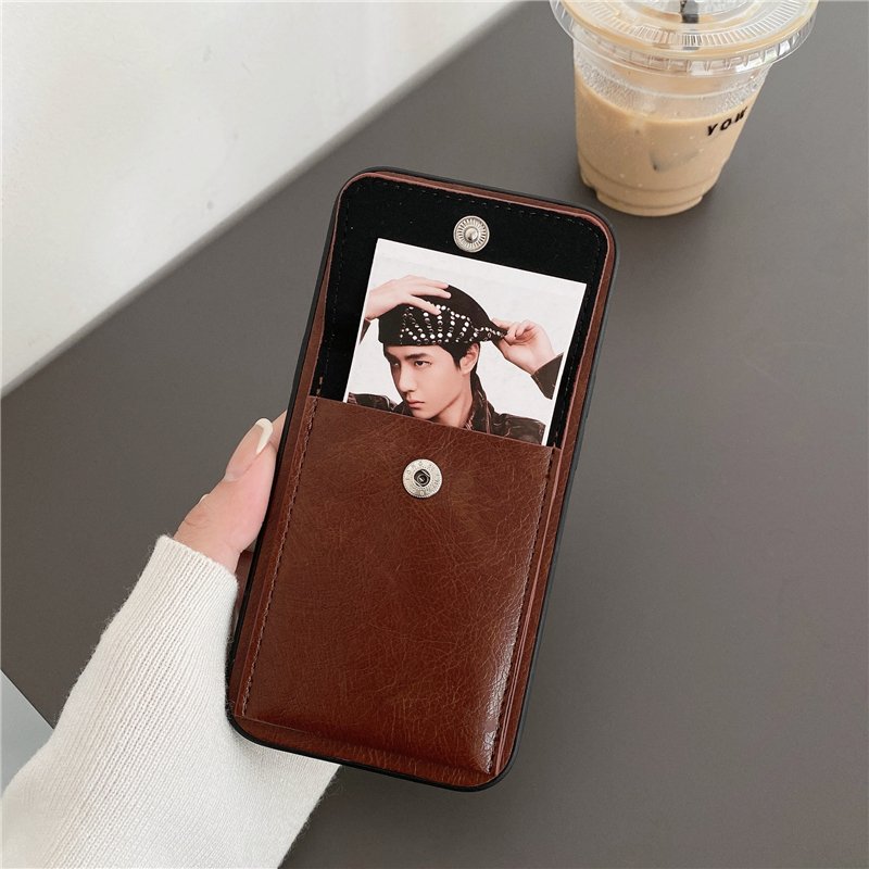 retro texture pu case with leather card holder for iphone 15 14 13 12 11 x xr xsmax 8 7 plus