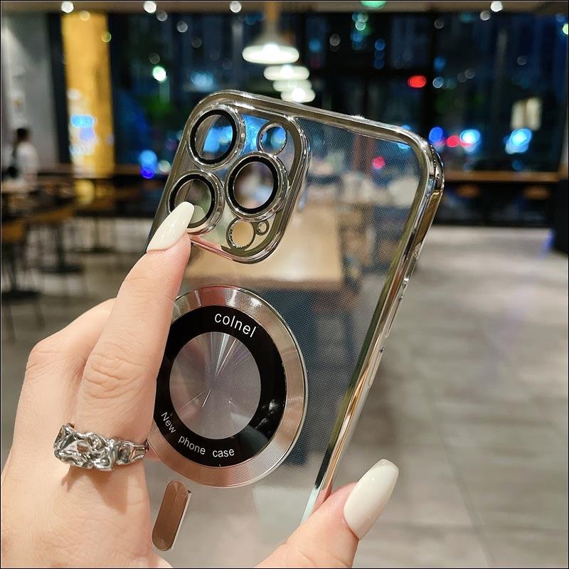 Clear Soft TPU magnetic mobile phone cases For iPhone 14 15 pro max 11 12 13 pro max 14 15 plus Plating case with cam lens glass