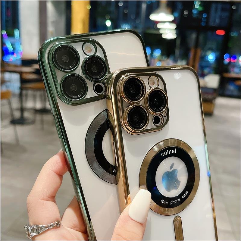 Clear Soft TPU magnetic mobile phone cases For iPhone 14 15 pro max 11 12 13 pro max 14 15 plus Plating case with cam lens glass