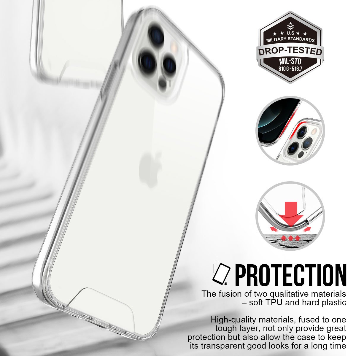 High Quality TUP PC Plating Button Cover for Iphone 13 Pro Max,for Iphone 14 Pro Max Case Space Clear Phone Case