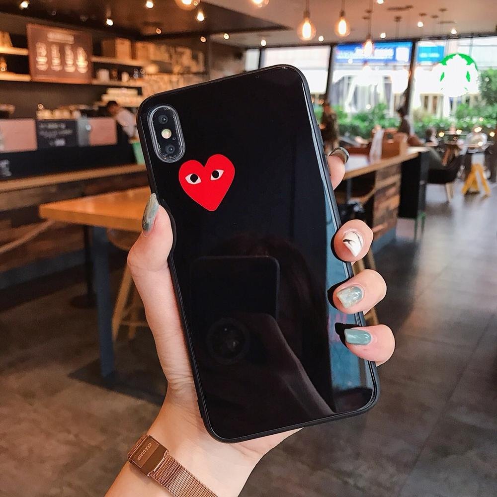 New design Love Heart Tempered Glass Phone Case For iPhone XR 11 12 13 14 15 16 Pro Max
