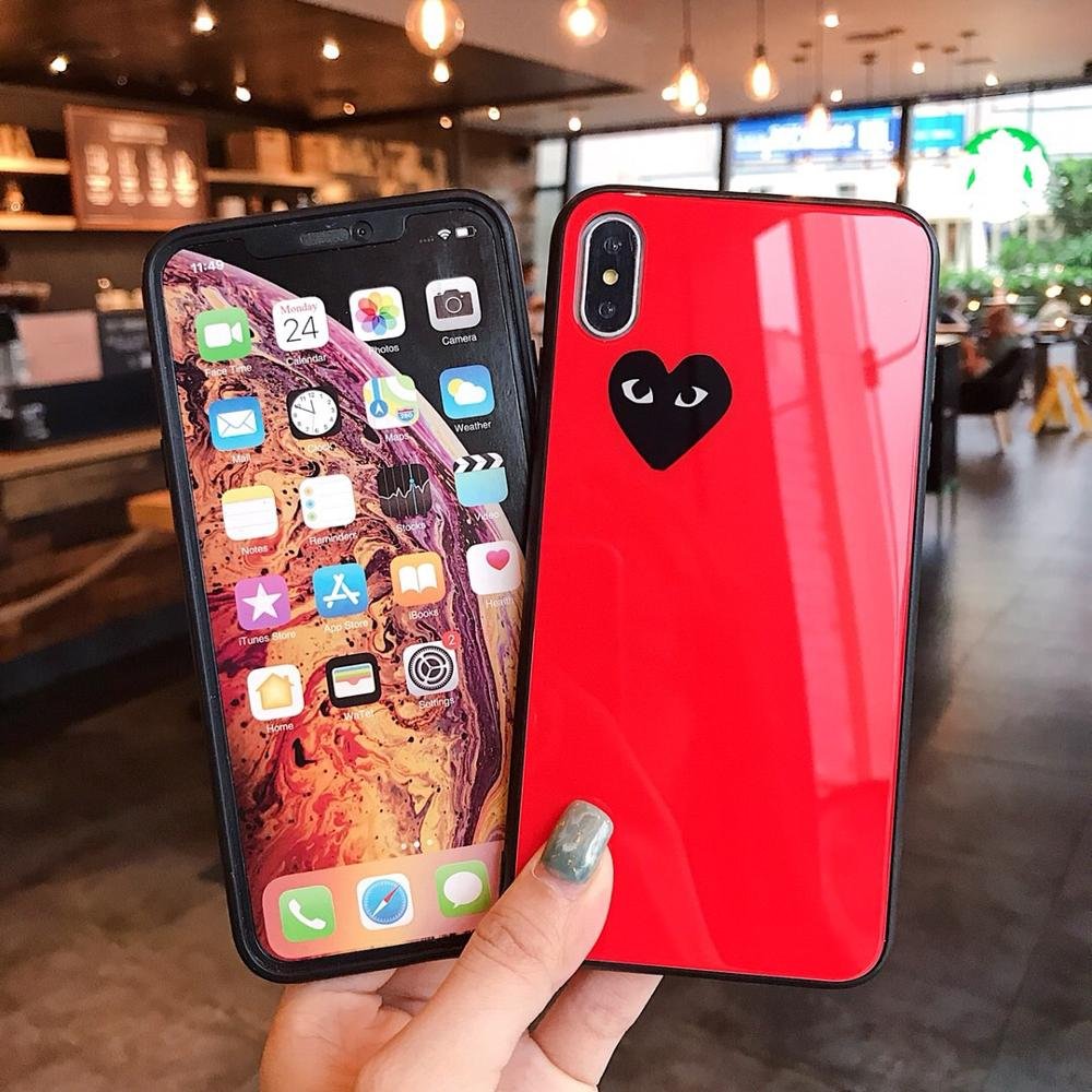 New design Love Heart Tempered Glass Phone Case For iPhone XR 11 12 13 14 15 16 Pro Max