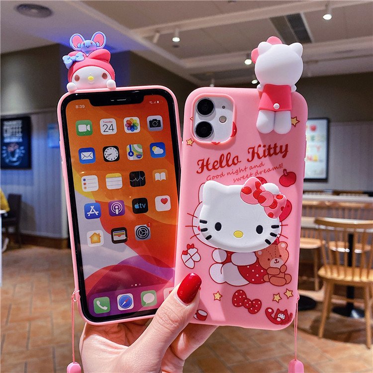 3D stereo silicone hello cute kitty Melody holder phone case for iphone Xr Xs 11 12 13 14 15 Pro Max Cell Cover