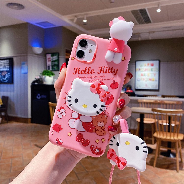 3D stereo silicone hello cute kitty Melody holder phone case for iphone Xr Xs 11 12 13 14 15 Pro Max Cell Cover