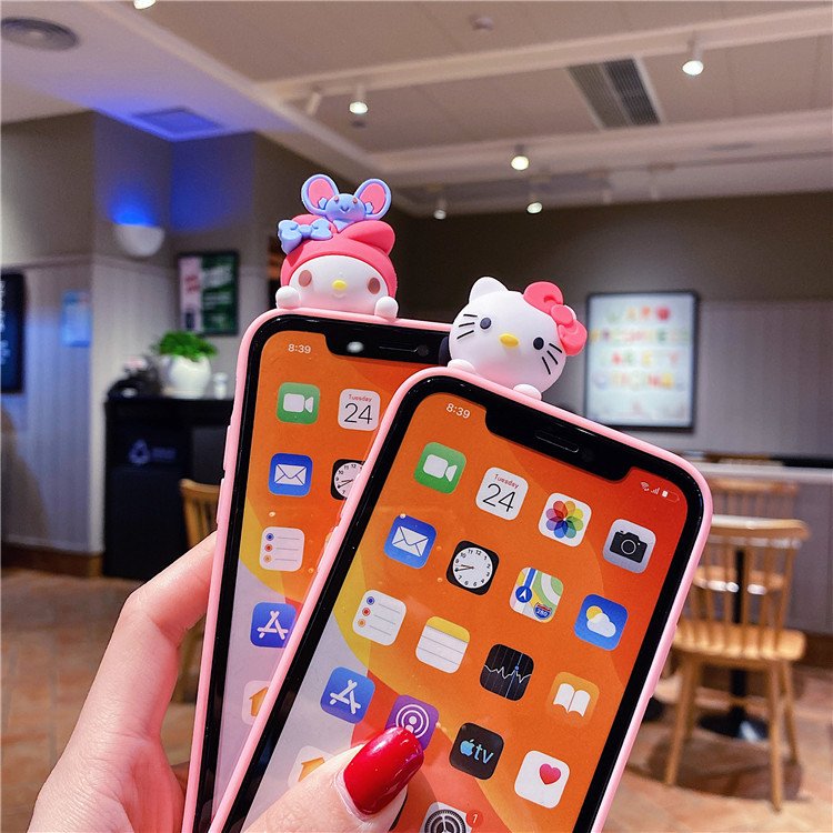 3D stereo silicone hello cute kitty Melody holder phone case for iphone Xr Xs 11 12 13 14 15 Pro Max Cell Cover