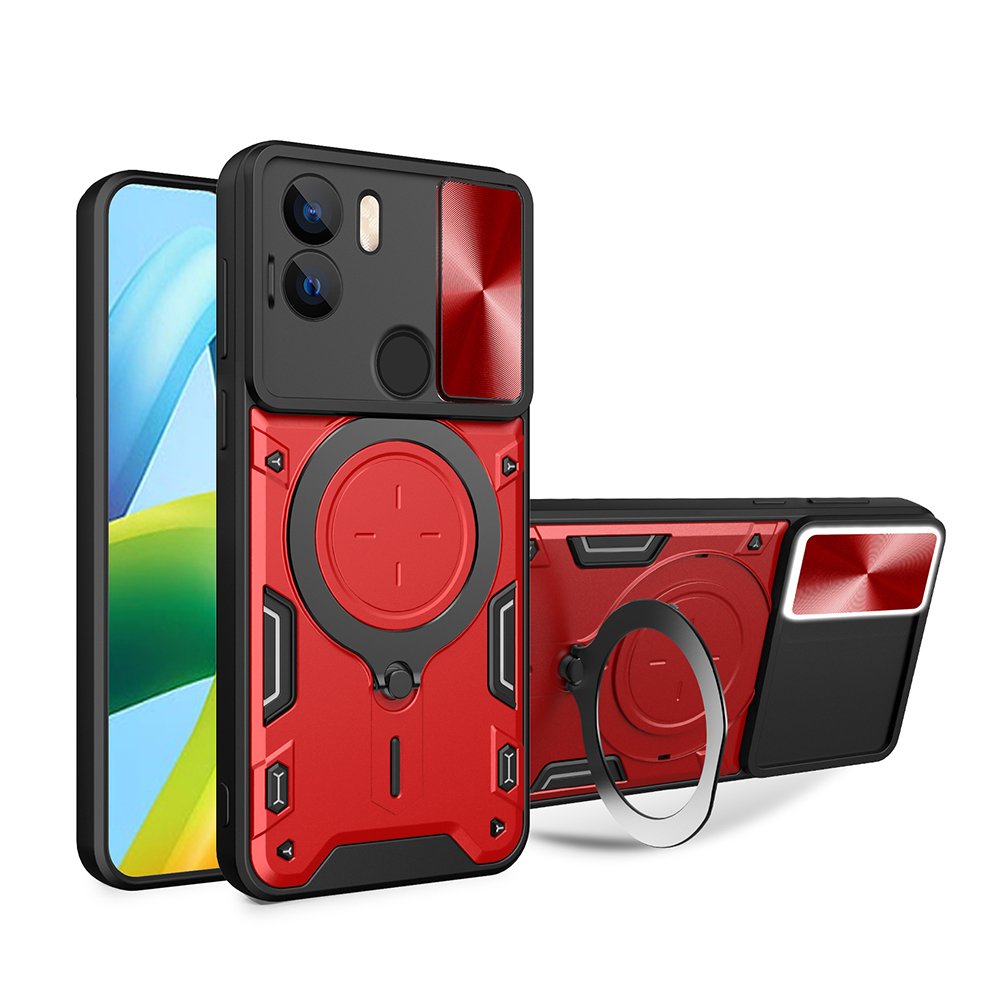 Slide Camera Lens Phone Case For OPPO Reno 13 12F Pro 5G Armor Shockproof Big Metal Ring Kickstand Magnetic 360 Rotation Cover