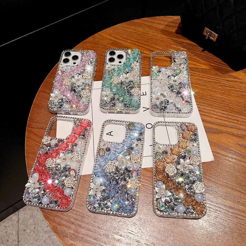Luxury Pink Diamond Covered Mobile Phone Case for iPhone 11 12 13 14 15