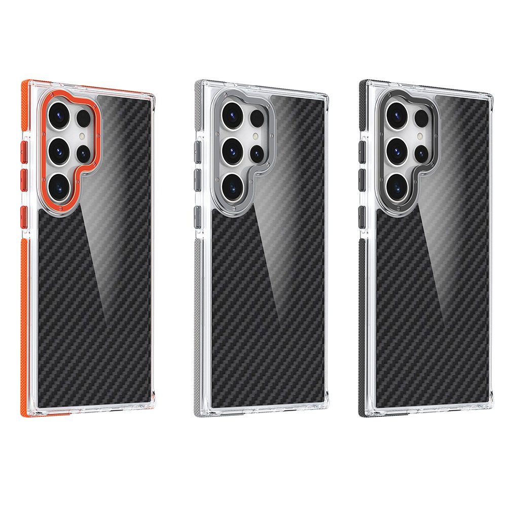 for Samsung Galaxy 24 Ultra Carbon Fiber Pattern Camera & Screen Protective TPU PC Scratch-proof Mobile Phone Case