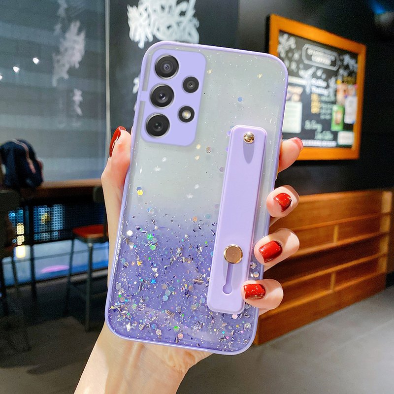Gradient Glitter Wrist Band Clear Phone Case For Samsung Galaxy S24 Ultra S24 S24 Plus Note 20 Ultra A52 A72 A32 5G Soft Bumper
