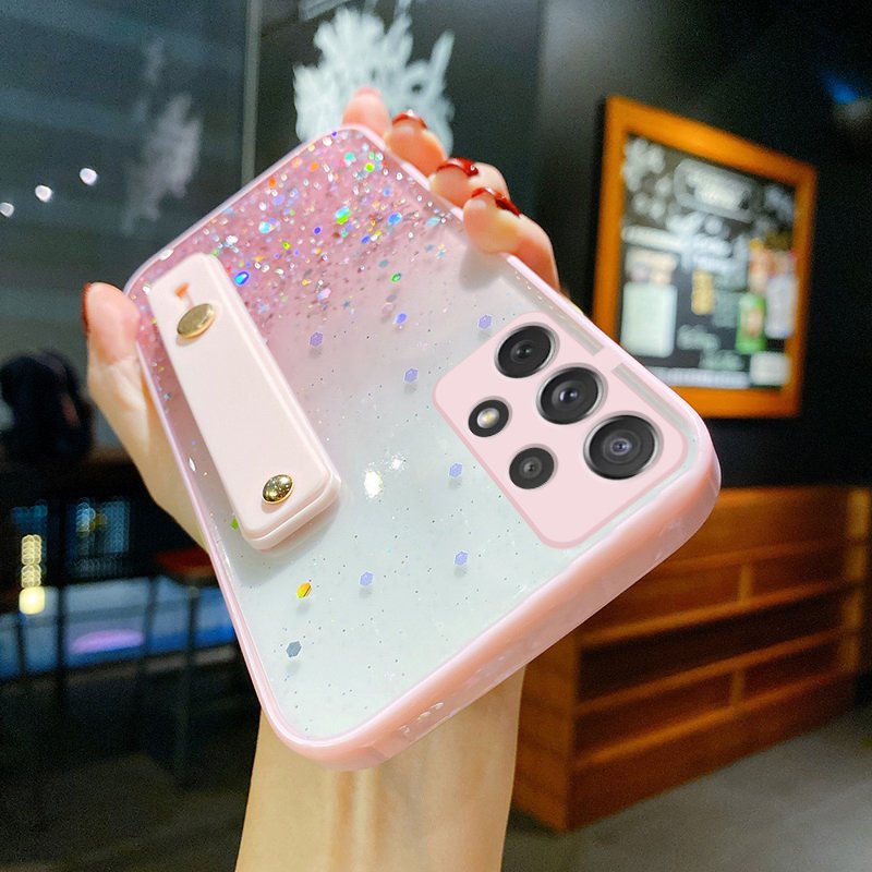 Gradient Glitter Wrist Band Clear Phone Case For Samsung Galaxy S24 Ultra S24 S24 Plus Note 20 Ultra A52 A72 A32 5G Soft Bumper