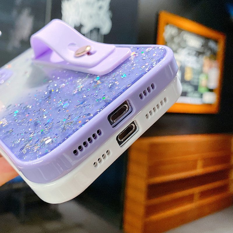 Gradient Glitter Wrist Band Clear Phone Case For Samsung Galaxy S24 Ultra S24 S24 Plus Note 20 Ultra A52 A72 A32 5G Soft Bumper